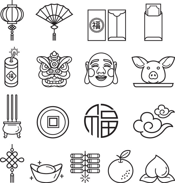 中国新年图标插画合集图片下载