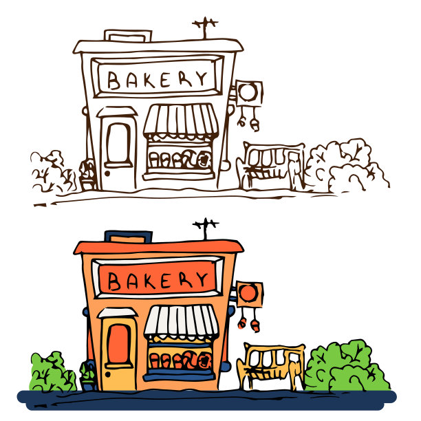 面包店建筑孤立的白色背景图片下载