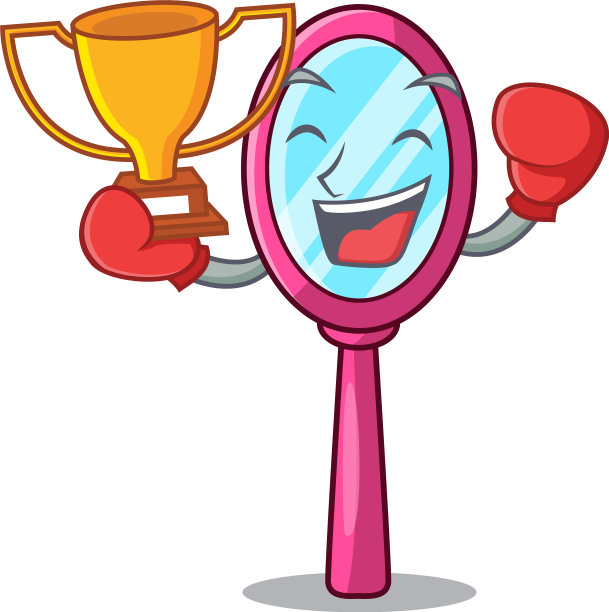 拳击冠军手持镜子在卡通桌上图片下载