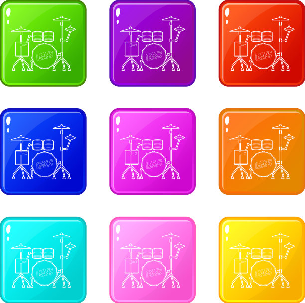 鼓图标集9种颜色收集图片下载