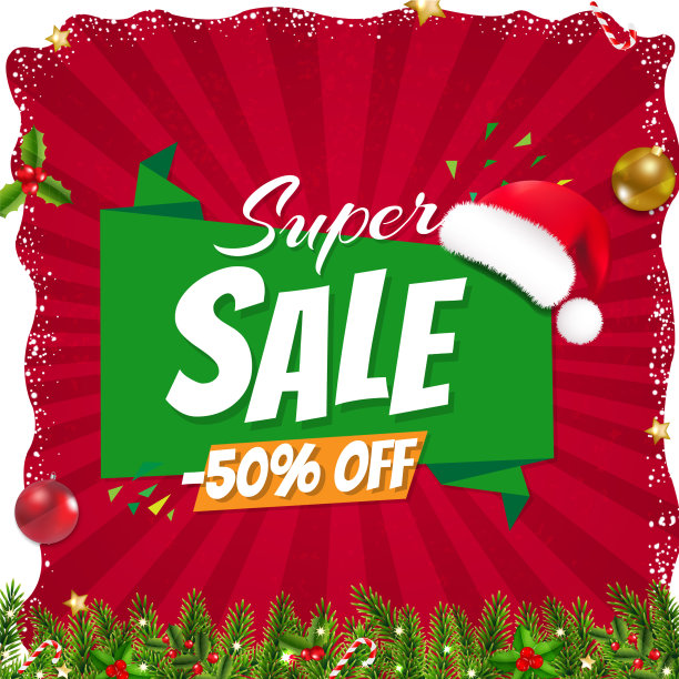 圣诞销售海报与圣诞折纸横幅图片下载