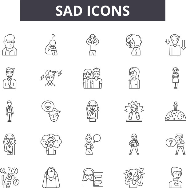 悲伤线图标标志设置轮廓图片下载