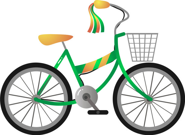 绿色金属儿童自行车与黄色座椅和前图片下载