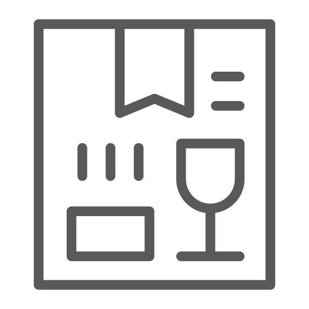 玻璃线条图标：货物和包装易碎标志图片下载