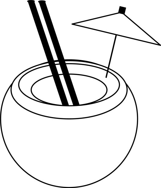 卡通版的吸管雨伞椰子鸡尾酒图片下载