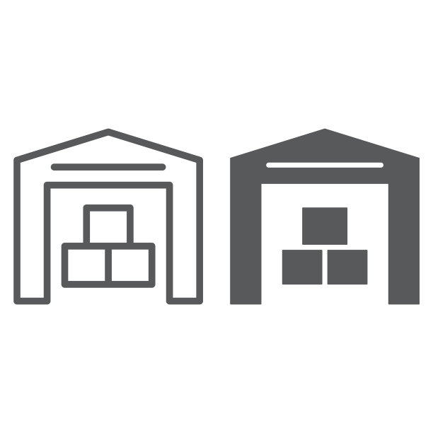 仓库线性及实体图标：建筑物和商店图片下载