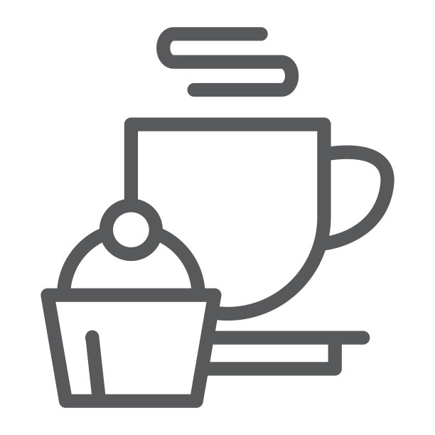 餐饮杯和蛋糕的餐厅线条图标图片下载