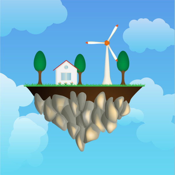 带有风力发电机的飞行岛图片下载