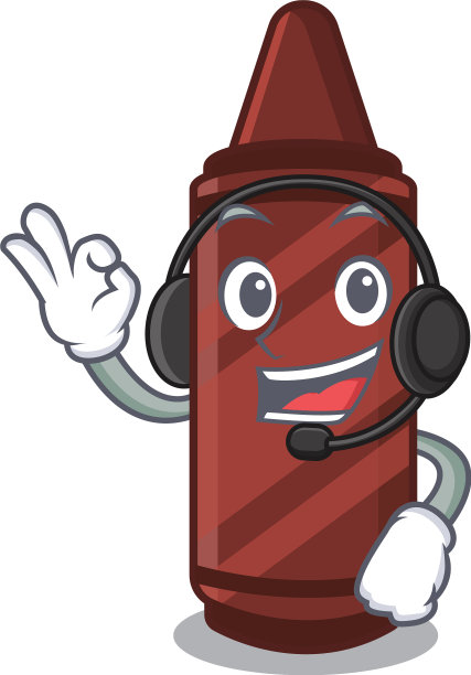 戴着耳机，用棕色蜡笔画卡通图片下载