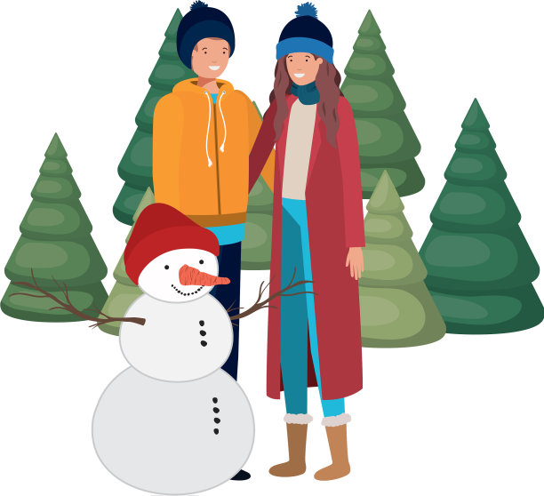 雪人和松树图片下载