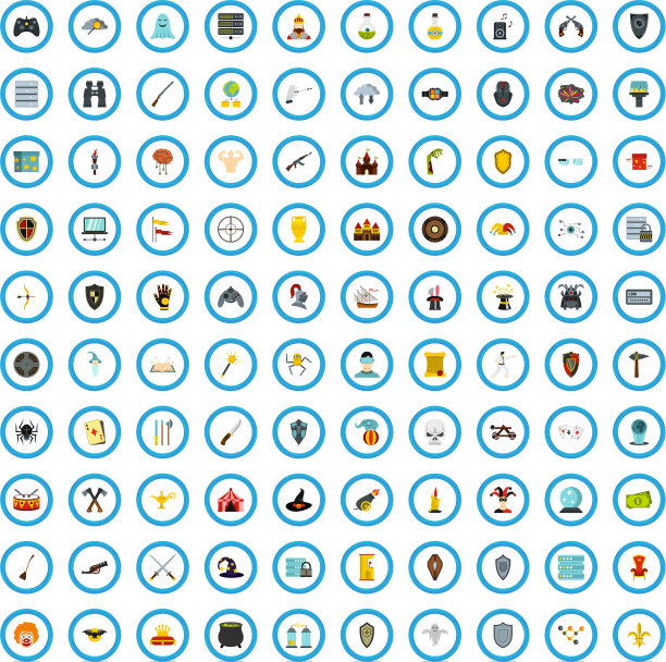 100款线上游戏的图标设置为扁平风格图片下载