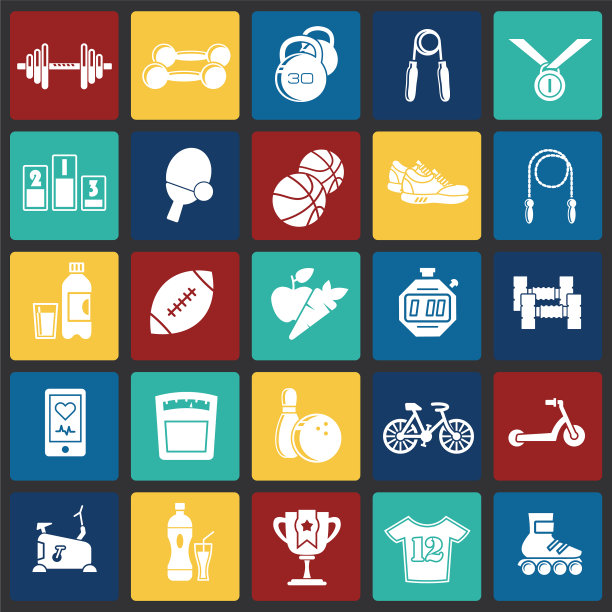 健康生活图标设置在彩色方块背景上图片下载