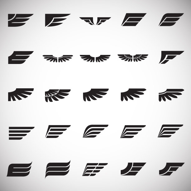 翅膀图标设置在白色背景图形图片下载