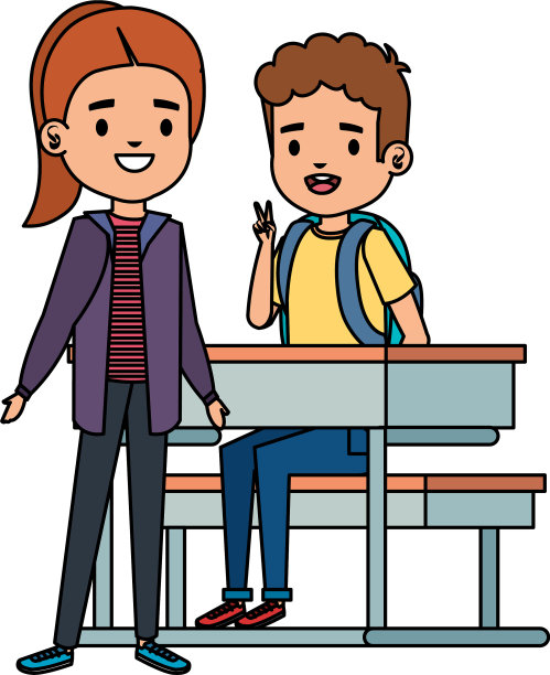 可爱的小学生情侣在课桌上图片下载