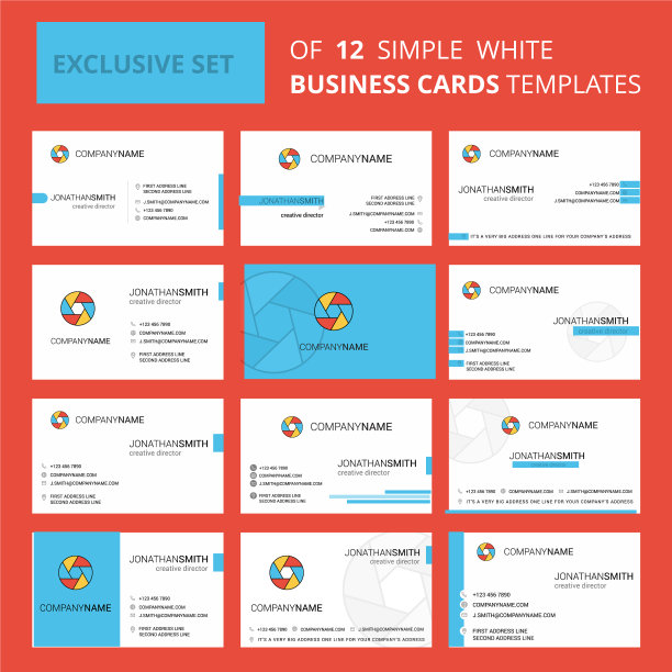 一套12个相机快门创意名片图片下载