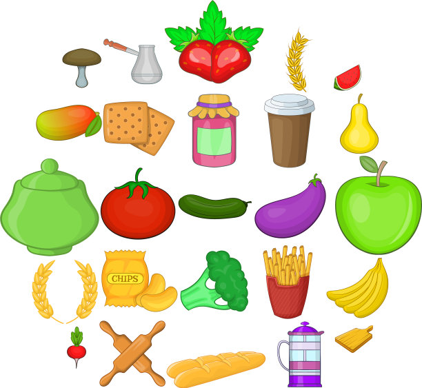 蔬菜饮食图标设置卡通风格图片下载