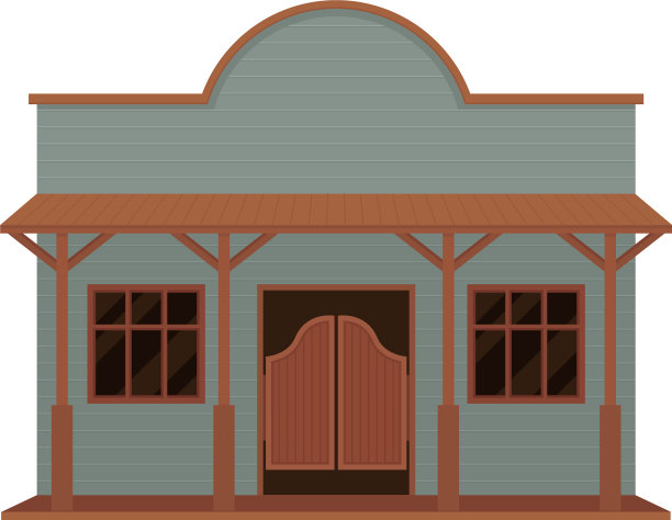 蓝色的旧西部房子与木棕色摆动图片下载