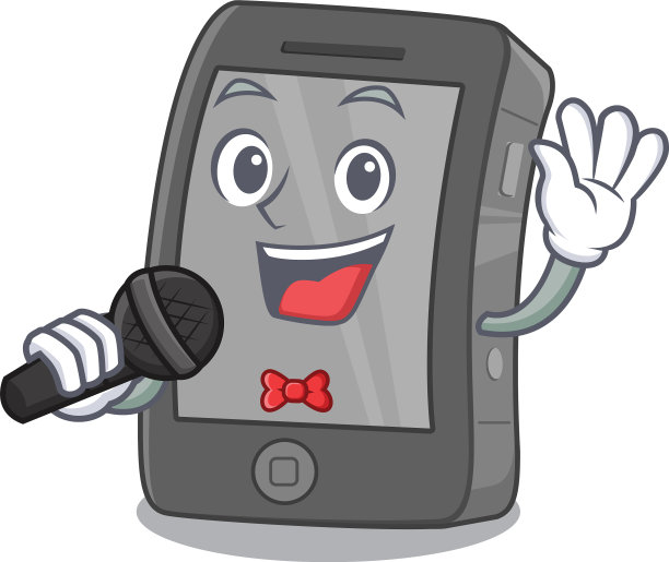 在木制的卡通桌子上唱歌的iPad图片下载