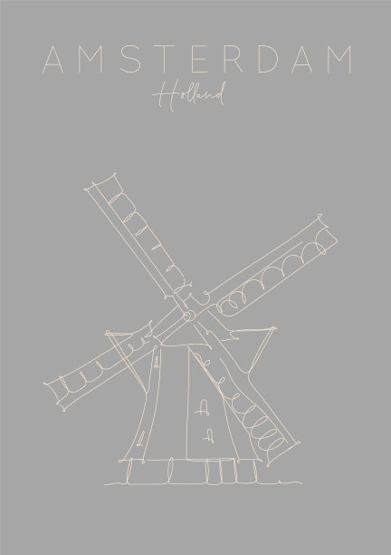 海报荷兰风车灰色图片下载
