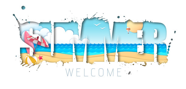 夏季印刷海报与海滩和海洋图片下载