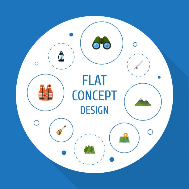 一套营地图标与平坦风格的符号图片下载