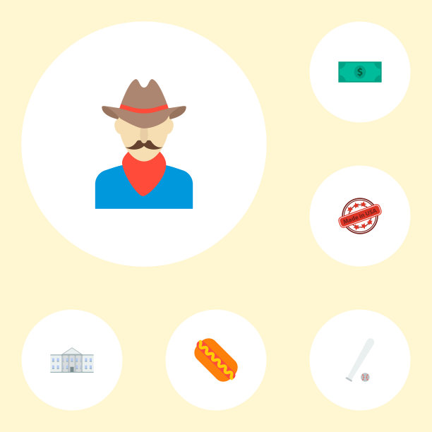 一套美国图标平风格符号与热狗图片下载