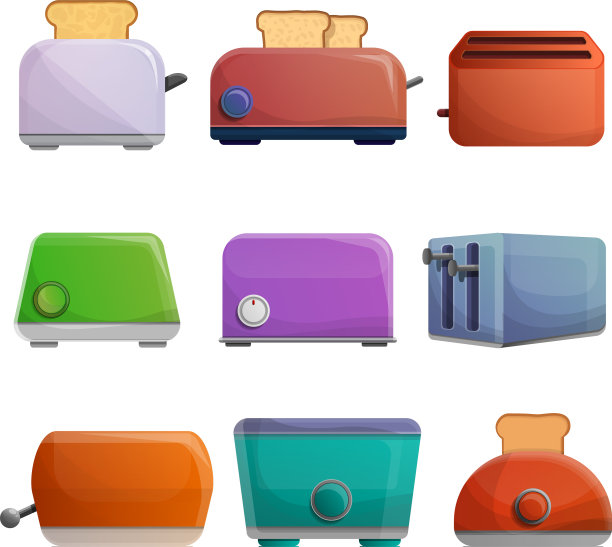 烤面包机图标设置卡通风格图片下载