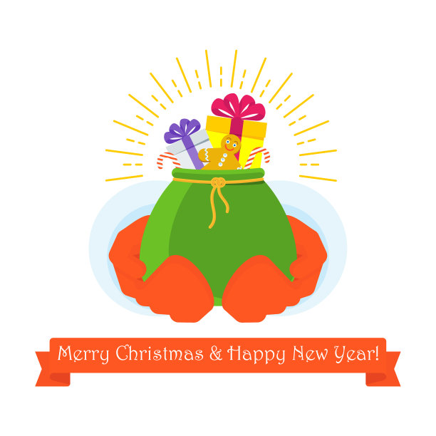 圣诞老人的手用礼品袋装着图片下载