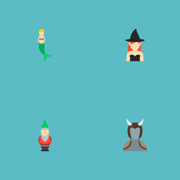 一套卡通图标与女巫扁平风格的符号图片下载