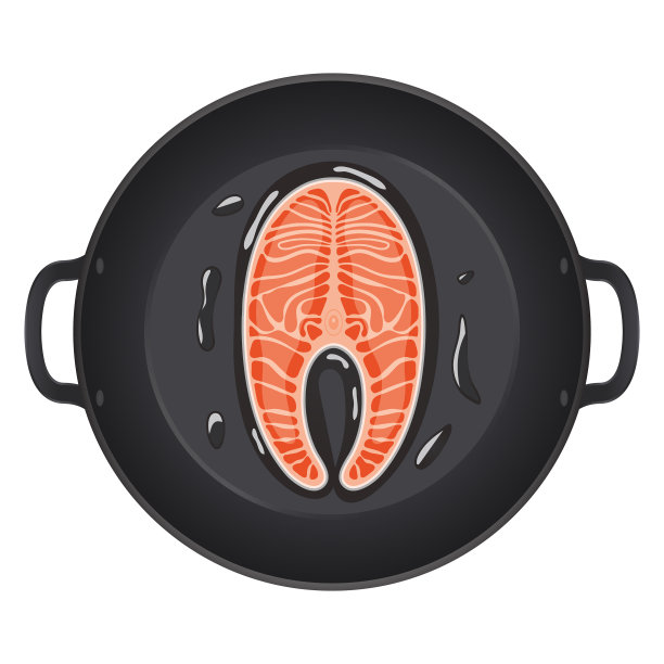 平底三文鱼排俯视图创意设计图片下载