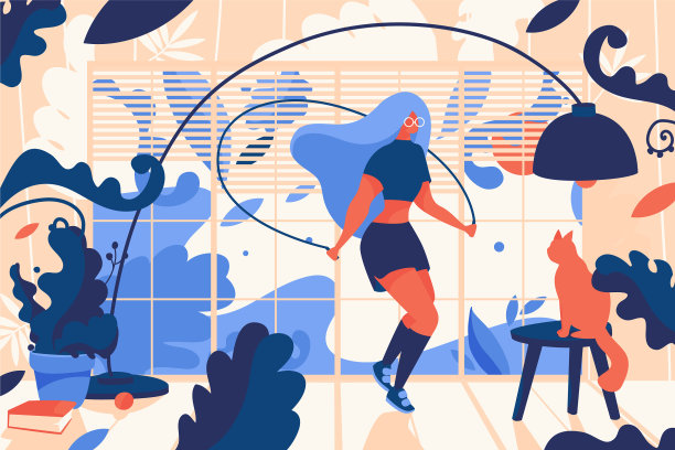 年轻女子在里面跳跳绳图片下载