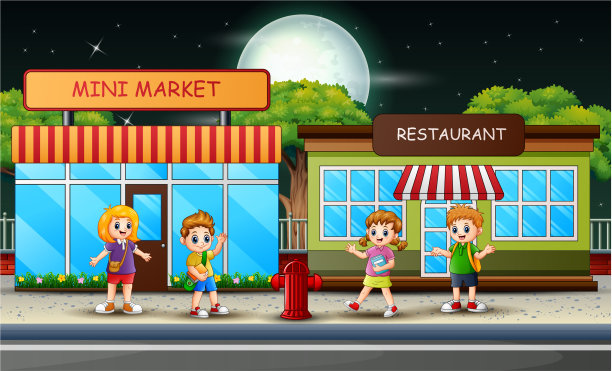 学校的孩子们走过迷你市场并休息图片下载