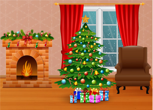 圣诞节客厅与壁炉扶手椅tr图片下载