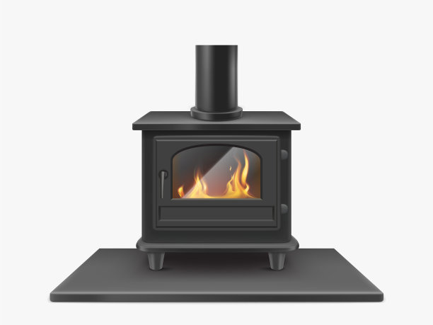 燃烧木头的火炉，铁壁炉，里面有火图片下载