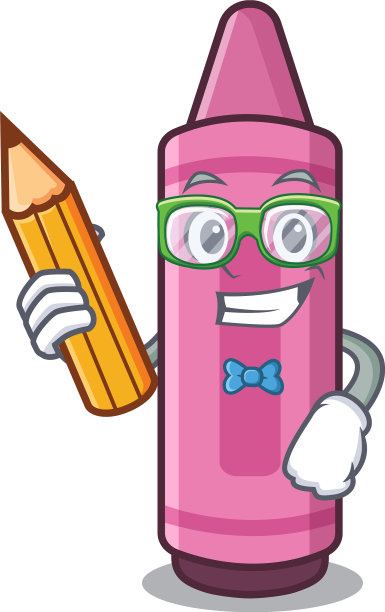 卡通书包里的学生粉色蜡笔图片下载