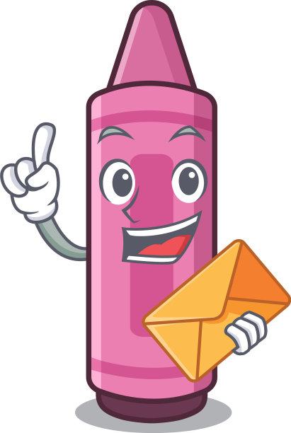 与信封粉红色蜡笔在卡通书包图片下载