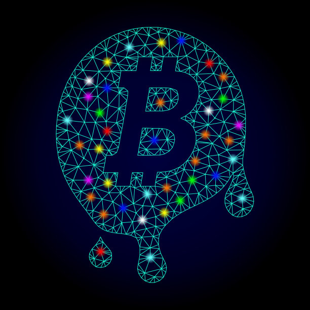多边形网格熔化比特币发光图片下载
