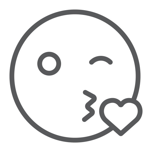 亲吻微笑线性图标：表情符号图片下载