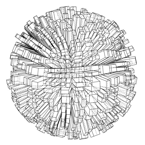 抽象的三维球体与城市蓝图风格图片下载