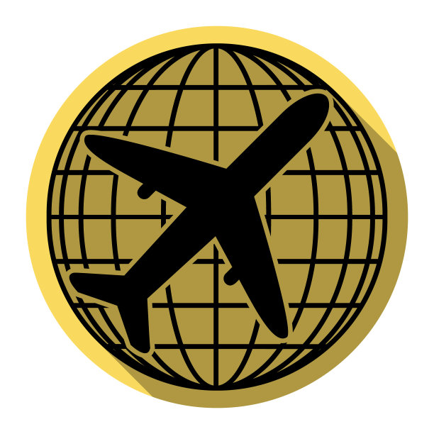 地球和飞机旅行标志扁平黑色图片下载