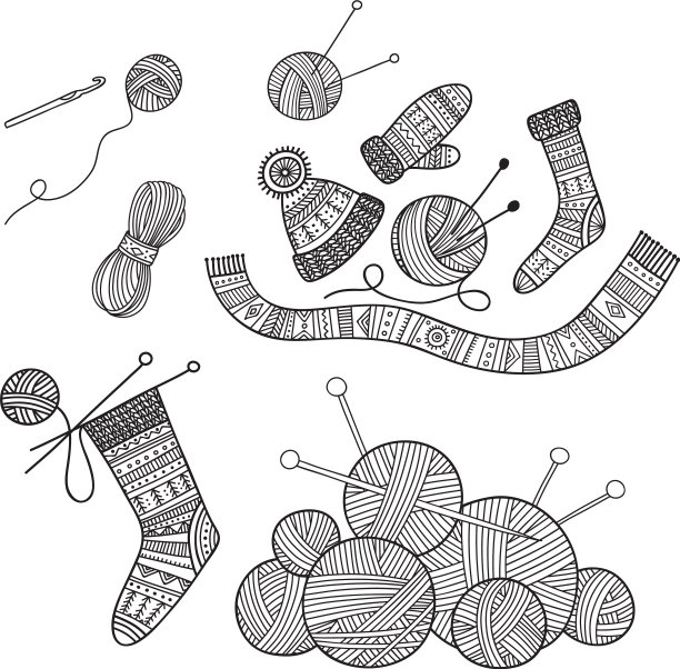 一套针织工具和纱线图片下载