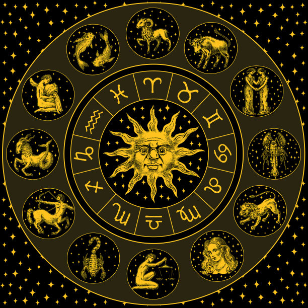 带太阳圆圈的十二生肖占星术图片下载