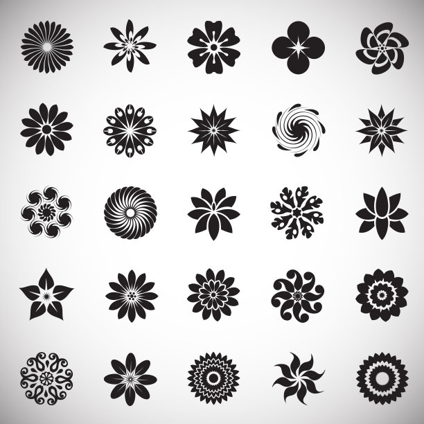 花图标设置在白色背景图形图片下载