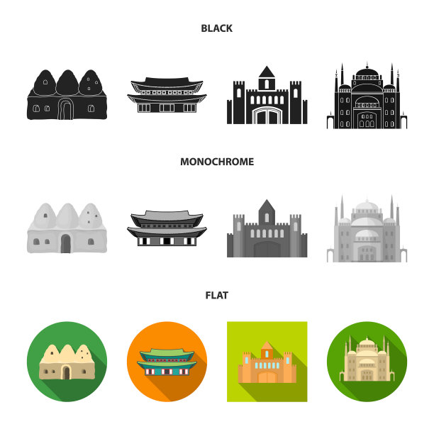 设计城镇和唐人街的图标集图片下载
