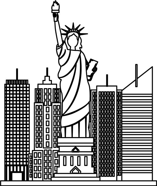 自由女神像城市摩天大楼图片下载