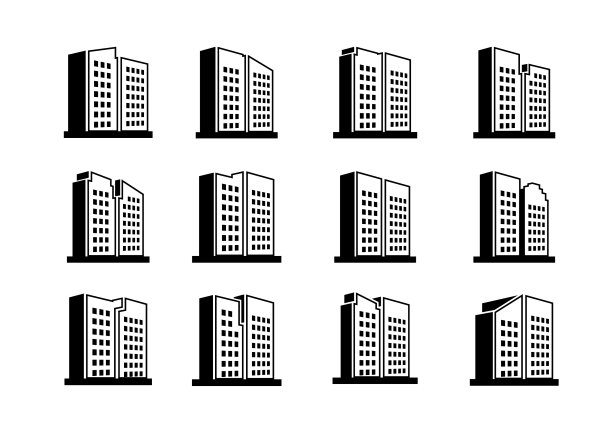 透视公司图标和线条建筑设置图片下载