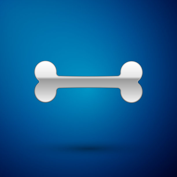 银色狗骨图标孤立在蓝色背景图片下载