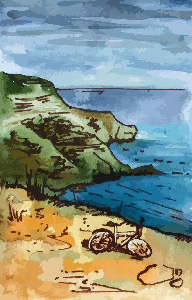 骑自行车欣赏海景图片下载