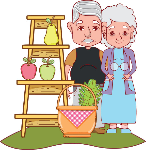 可爱的祖父母夫妇卡通图片下载