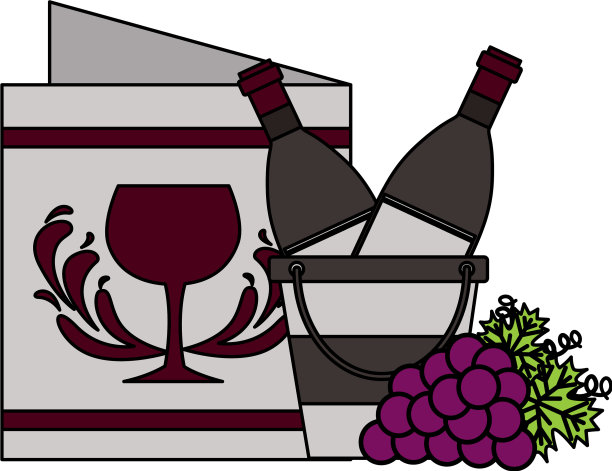 酒瓶冰桶餐厅菜单和葡萄图片下载